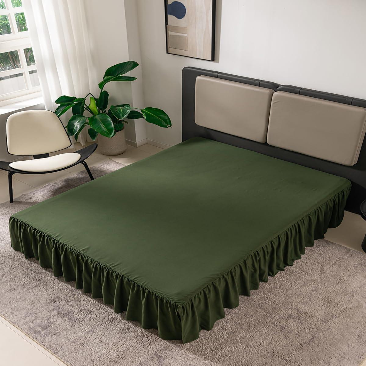LUCULY Bed Skirt Queen Size Ruffled Bed Skirt with Split Corners, Queen Bed Skirt Drop