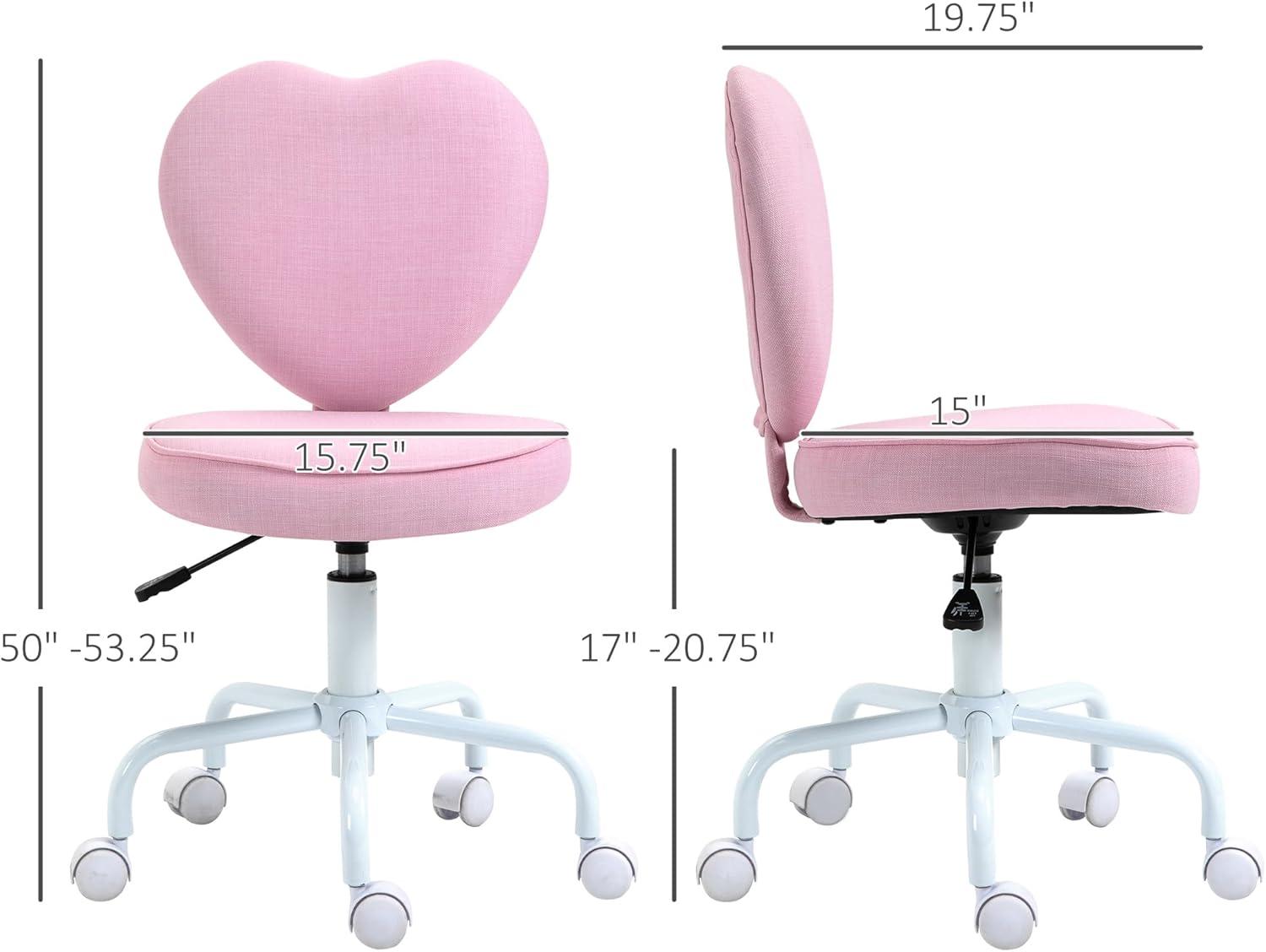 HOMCOM Heart Love Shaped Back Design Office Chair with Adjustable Height and 360 Swivel Castor Wheels, Pink