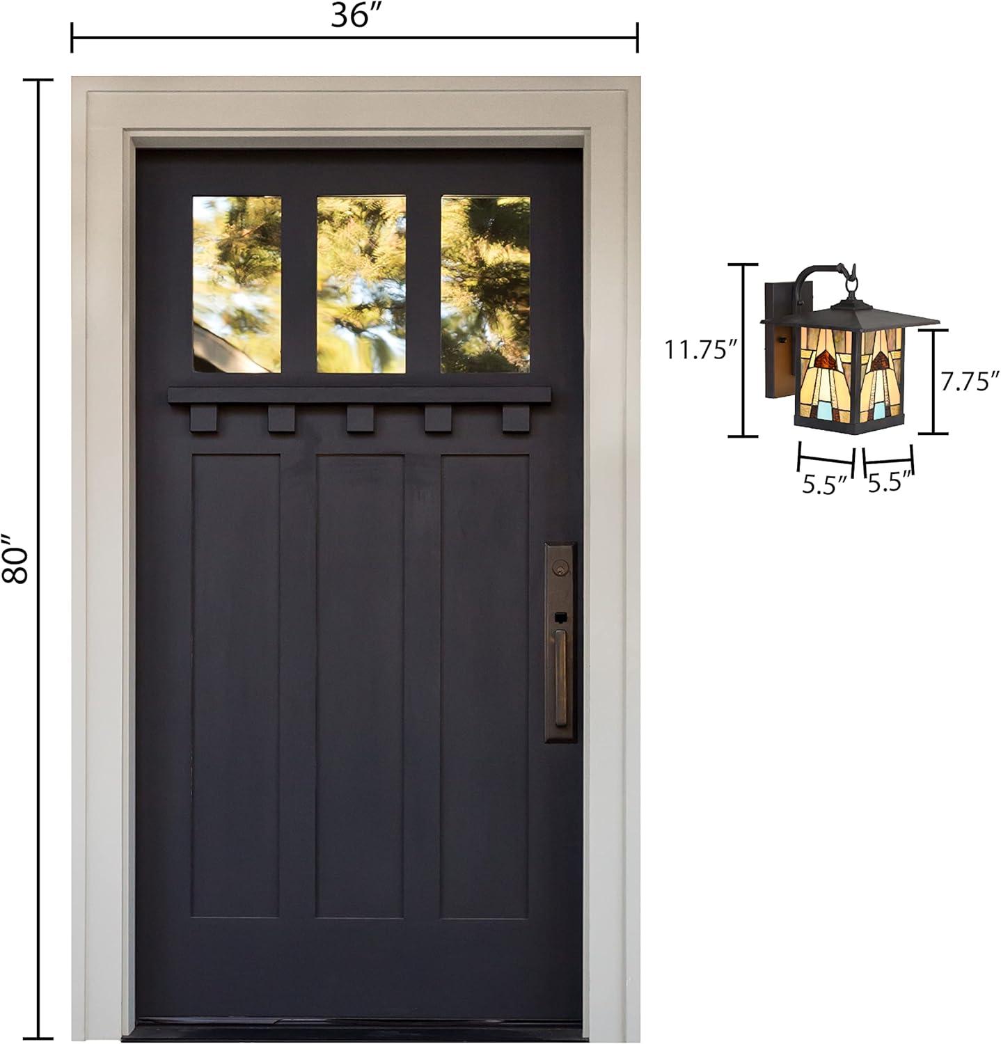 11.75" 1-Light Mona Mission Style Outdoor Wall Lantern Sconce Bronze - River of Goods: Stained Glass, ETL Listed, Weather-Resistant