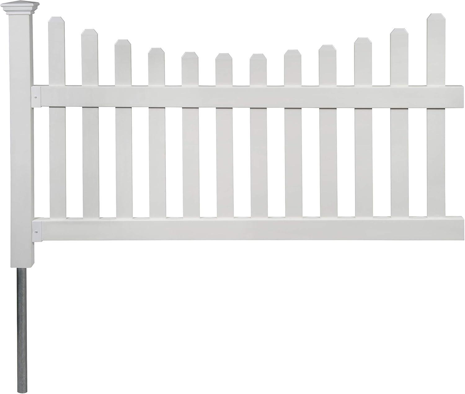 3.5ft H x 6ft W White Vinyl Picket Fence Kit with No-Dig Installation