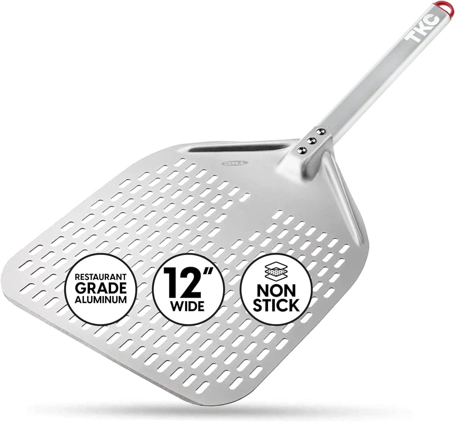 TKC 14 In Perforated Pizza Peel - Aluminum Turning Peel for All Pizza Ovens 31 Black/Red