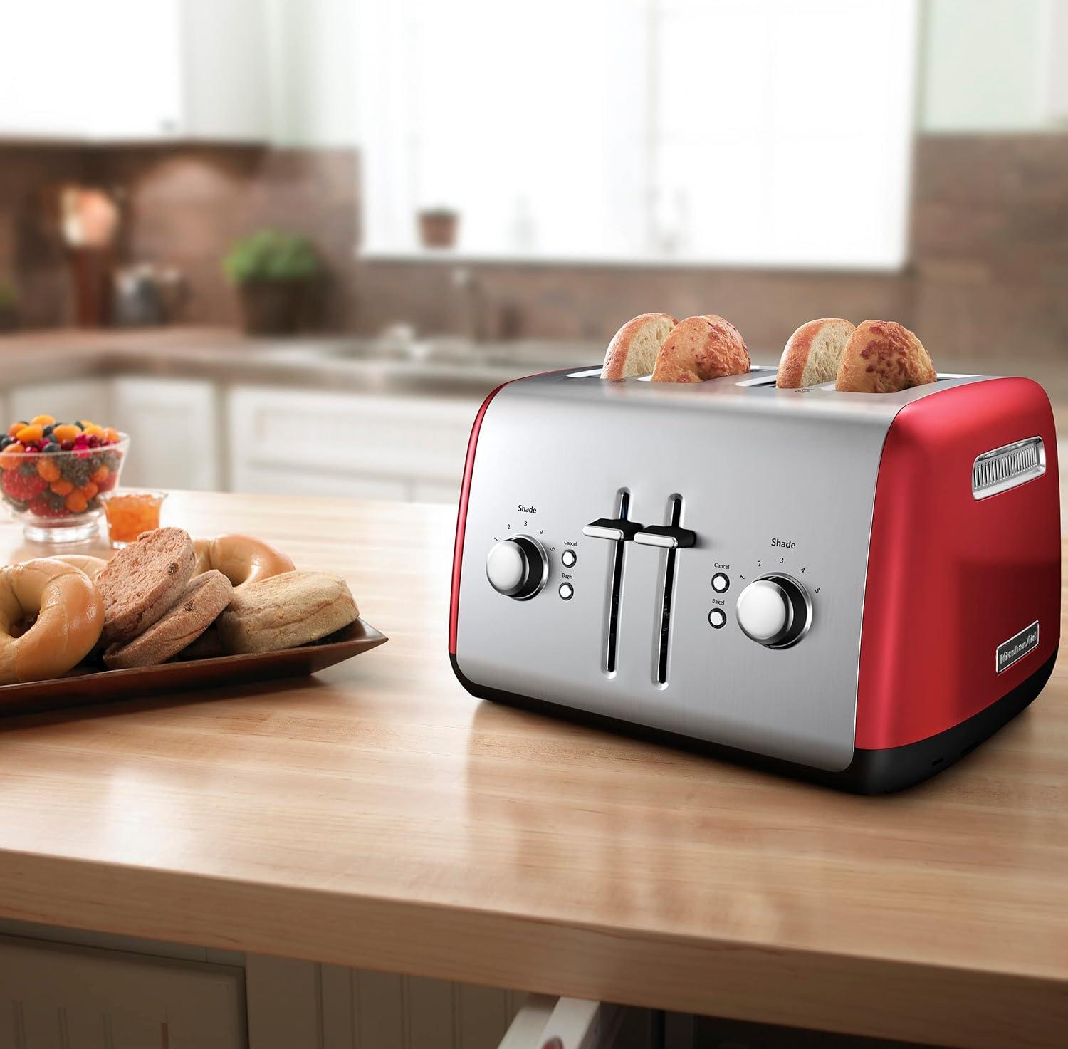 Empire Red Stainless Steel 4-Slice Toaster with Wide Slots