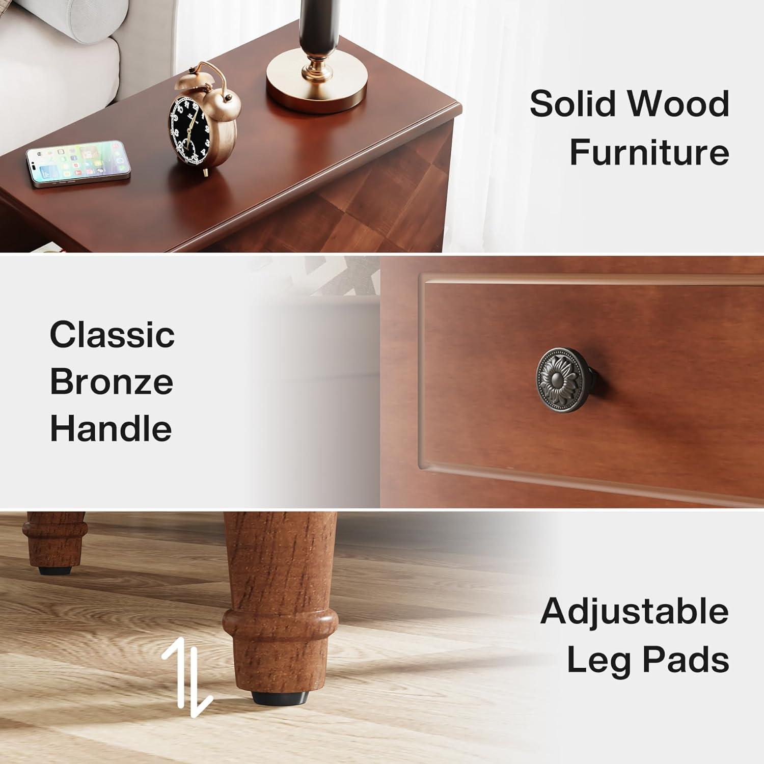 Hokku Designs Solid Wood End Table, Fully Assembled Narrow Side Table With Drawers, Pre-Assembled Nightstand Slim Bedside Table For Small Spaces, Living Room, Bedroom, Brown