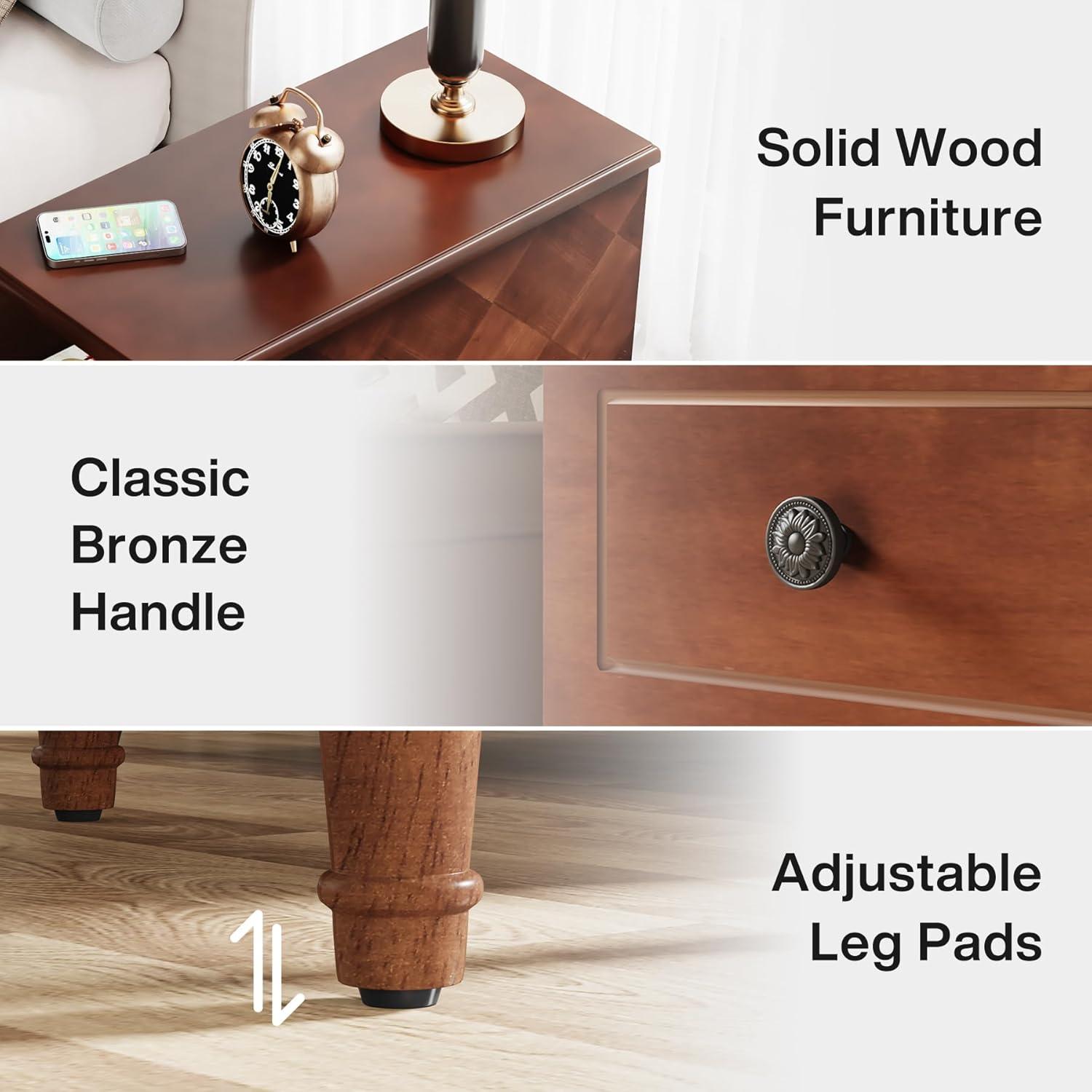 Hokku Designs Solid Wood End Table, Fully Assembled Narrow Side Table With Drawers, Pre-Assembled Nightstand Slim Bedside Table For Small Spaces, Living Room, Bedroom, Brown