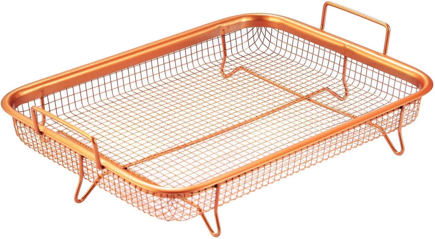 iMounTEK Crisper Tray Set - Non-Stick, Sturdy Iron Construction, Multi-Purpose Cooking - Oven & Dishwasher Safe - Includes Cookie Sheet Tray and Grill Basket - Copper Color