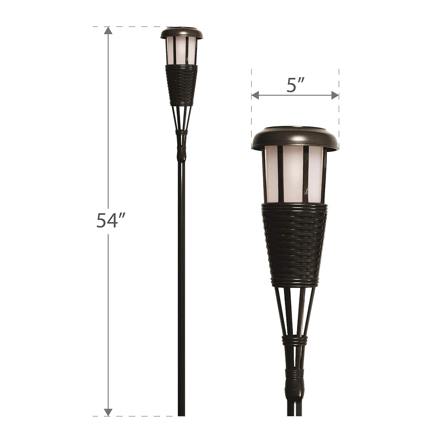 Solar Flickering LED Island Torches, Dusk-to-Dawn Dancing Flame Outdoor Landscape Lighting, Black, 2-Pack