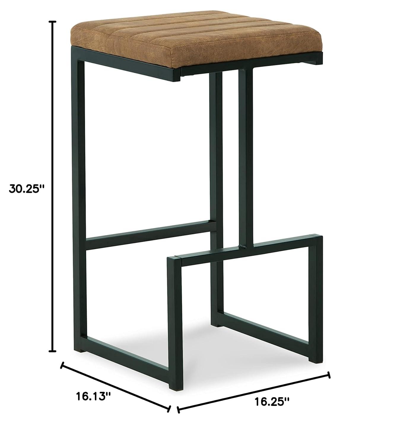 Caramel Faux Leather and Black Metal Bar Stools, Set of 2