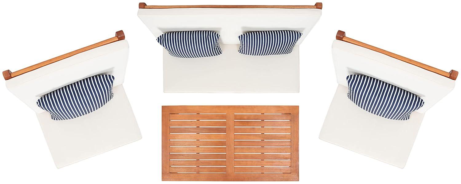 Chaston 4 Piece Living Set - Indoor/Outdoor - PAT7044 - Natural/Beige + Thin Stripe Pillow - Safavieh