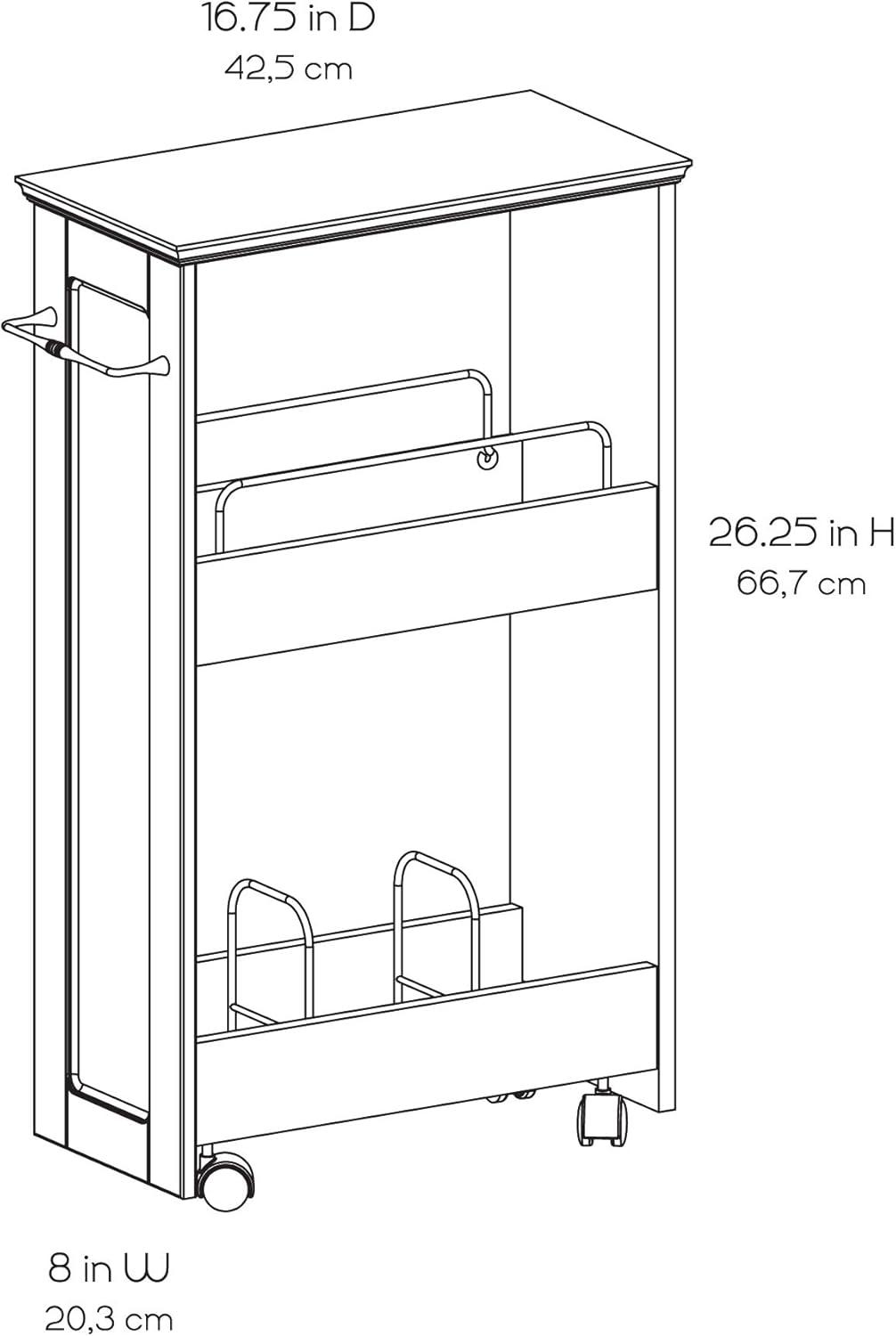 White MDF Freestanding Rolling Bath Shelves with Towel Bar