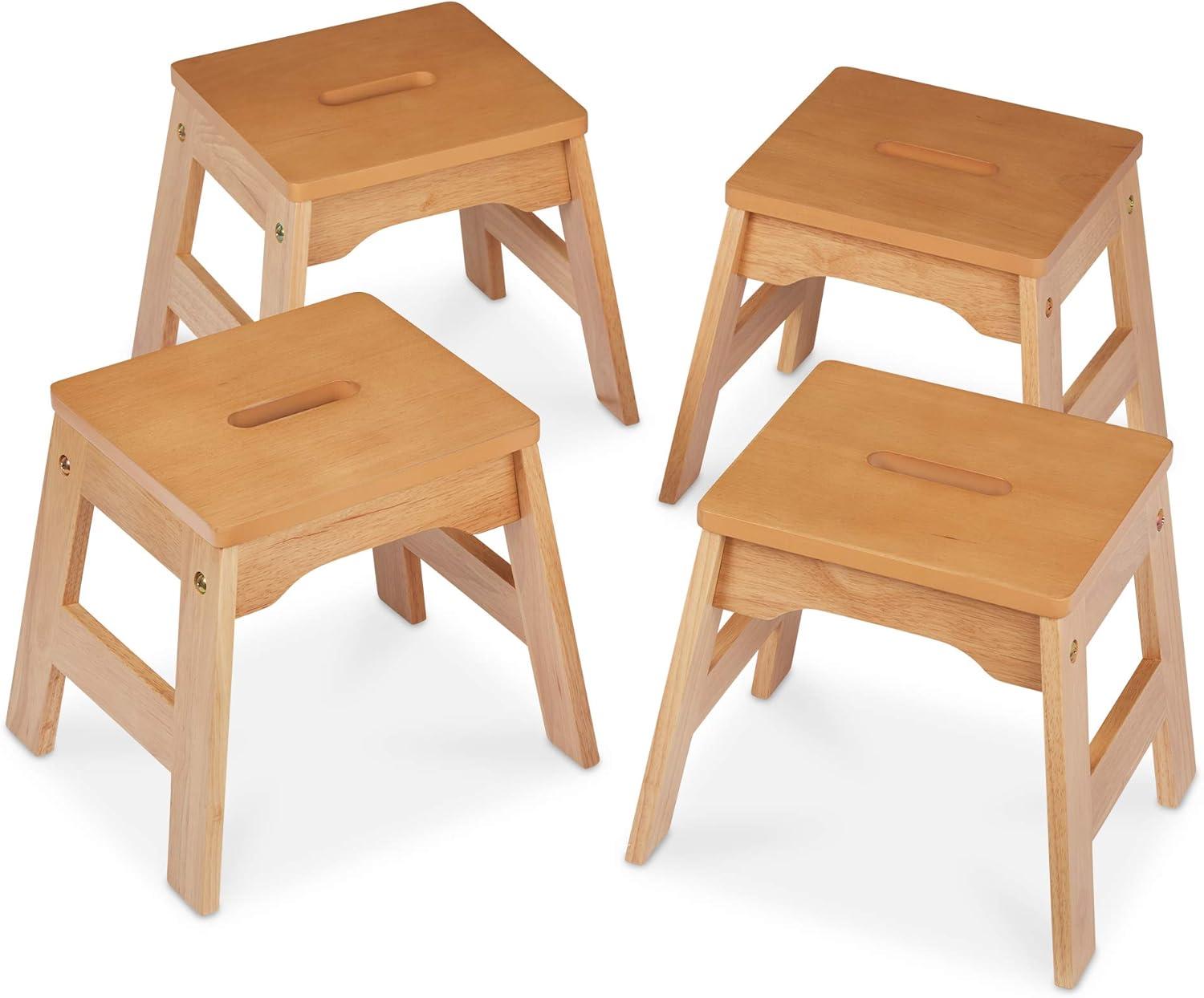 Natural Light Woodgrain Stackable Kids Wooden Stools Set