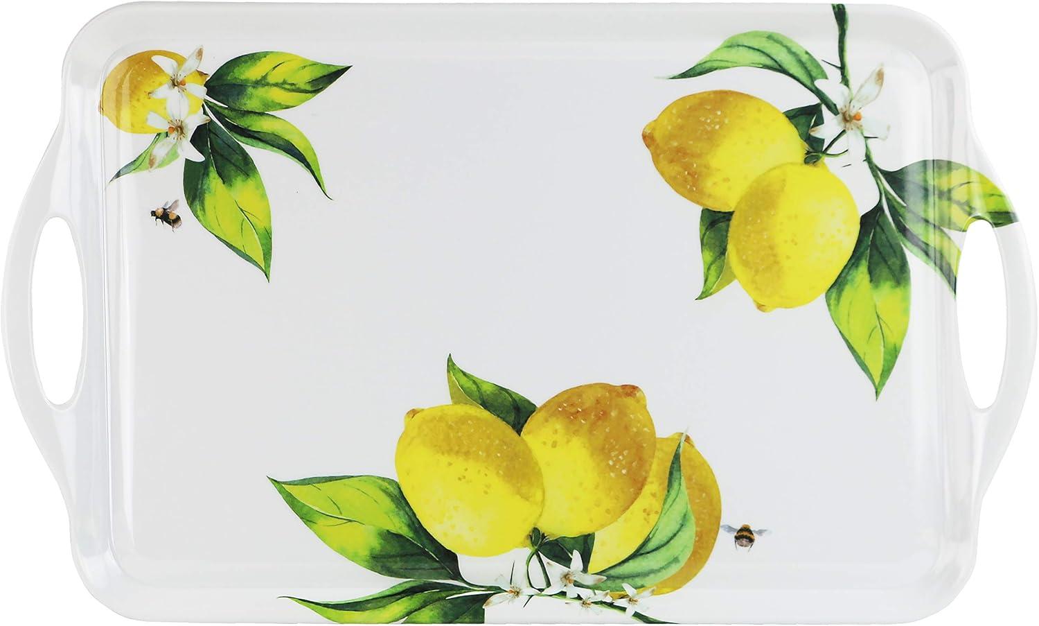 Calypso Essentials Polished Melamine Large Tray in White & Green with Lemon Motif