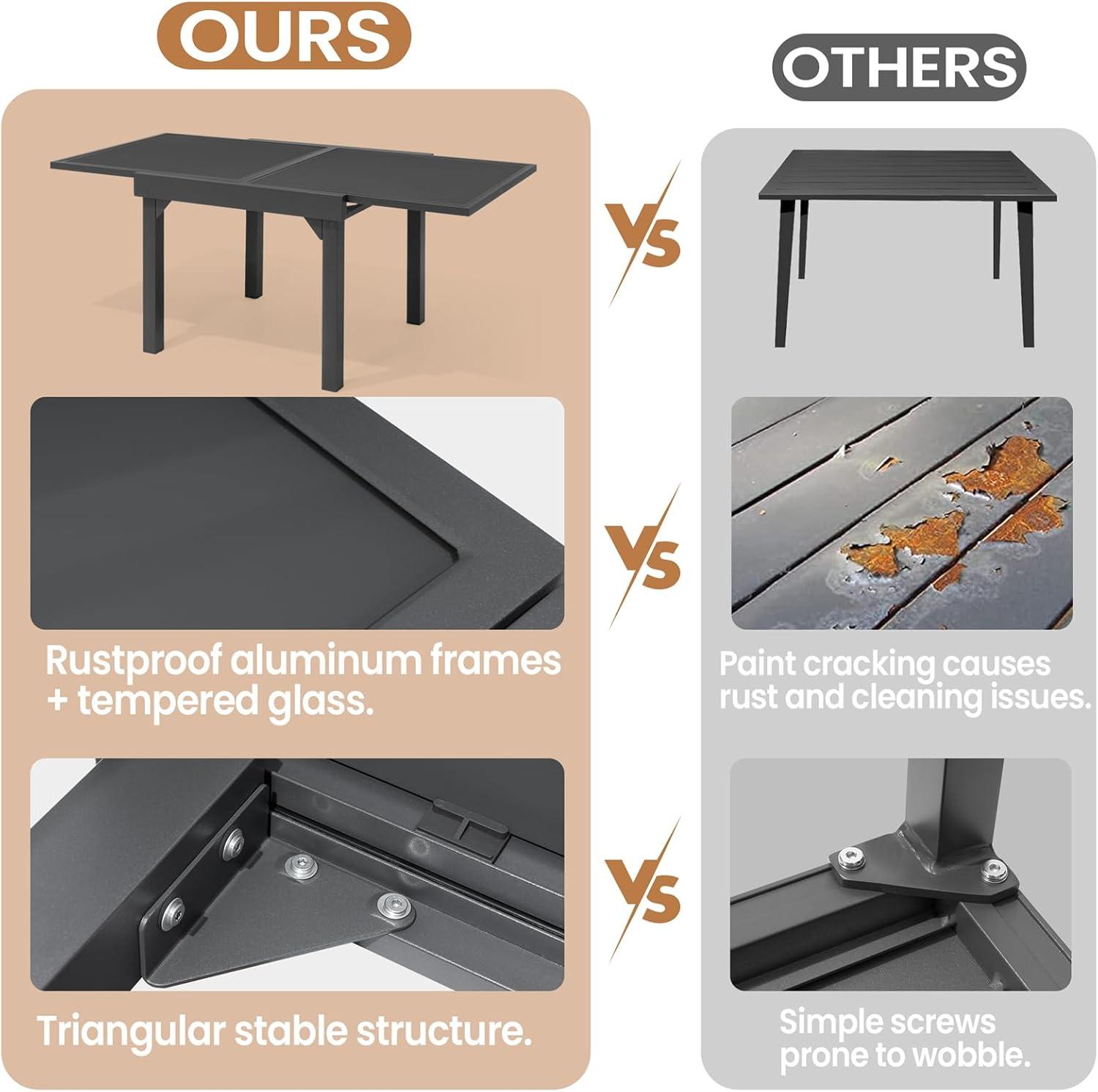 Arlmont & Co. Extendable Rectangular Glass Outdoor Dining Table