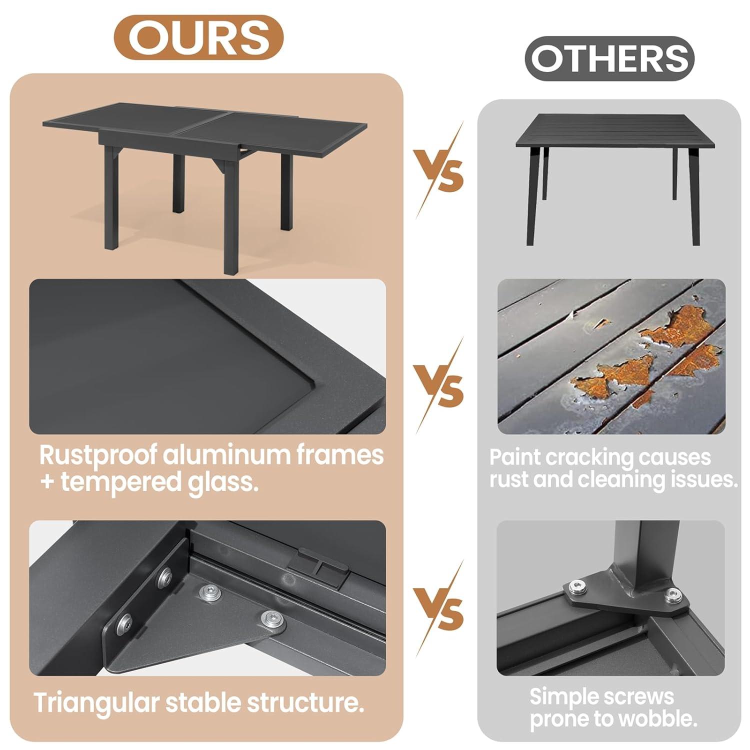 Arlmont & Co. Extendable Rectangular Glass Outdoor Dining Table