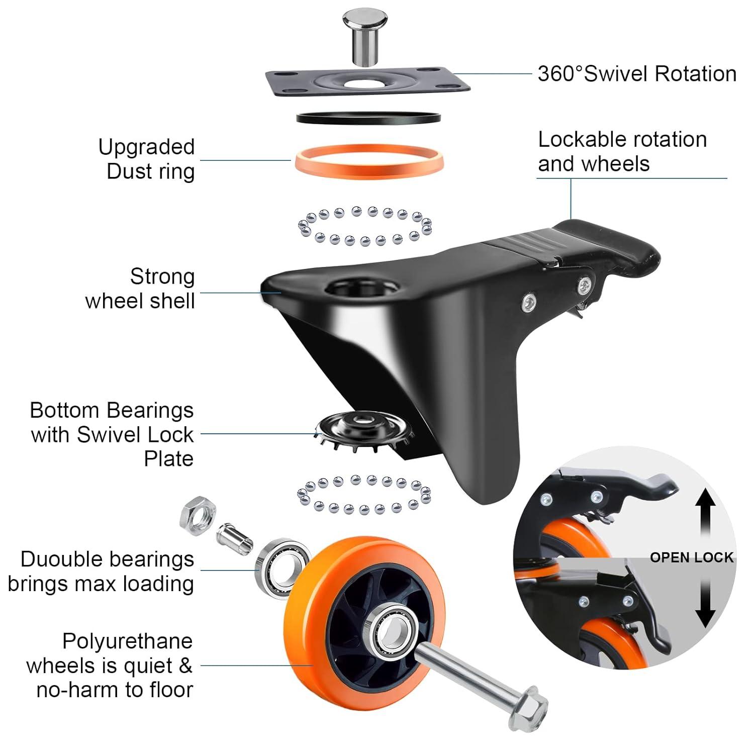 4 Inch Heavy Duty Swivel Caster Wheels with Dual Locking