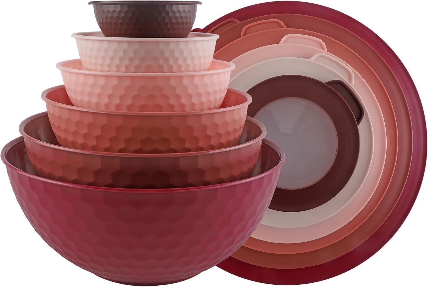 Pink Ombre 12-Piece Plastic Mixing Bowl Set with Lids