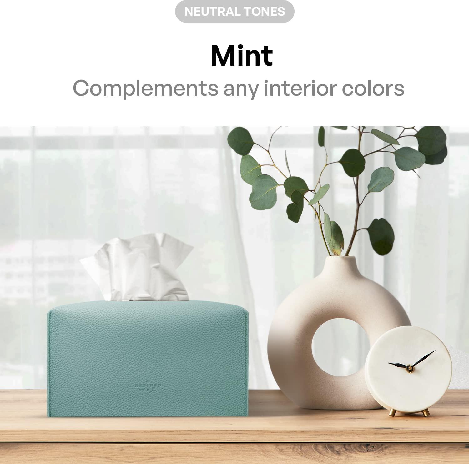 carrotez Tissue Box Cover, [Refined] Modern PU Leather Rectangular Tissue Box Holder - Decorative Holder/Organizer for Bathroom Vanity Countertop, Night Stands, Office Desk 9.5"X5"X5" - Mint