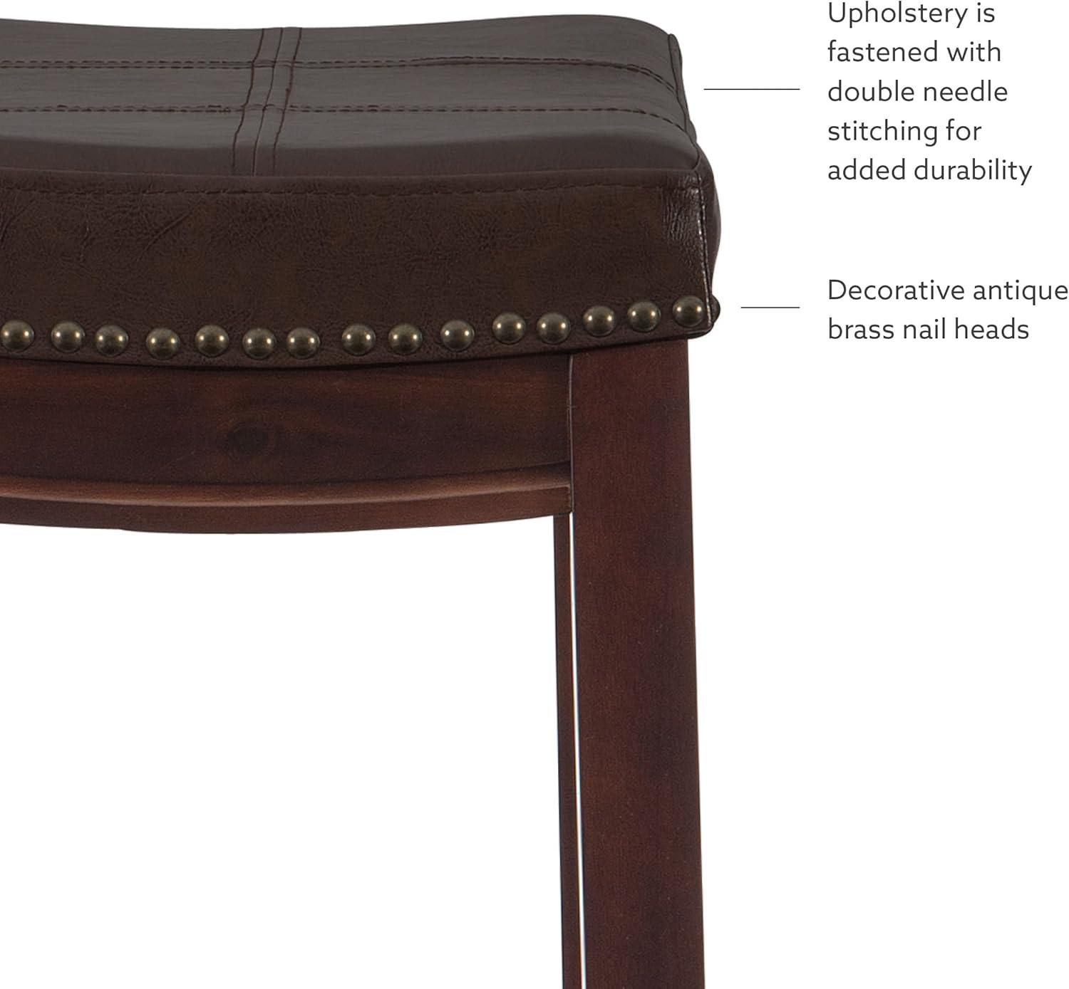 Elegant Backless Saddle-Style Bar Stool in Dark Brown with Brown Faux Leather