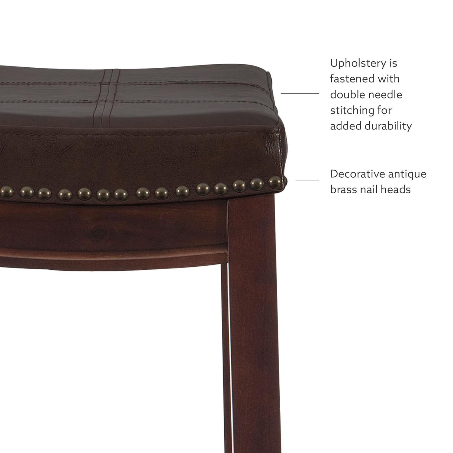 Linon Claridge Backless Wood Bar Stool, 32" Seat Height, Dark Brown Finish with Brown Faux Leather Fabric