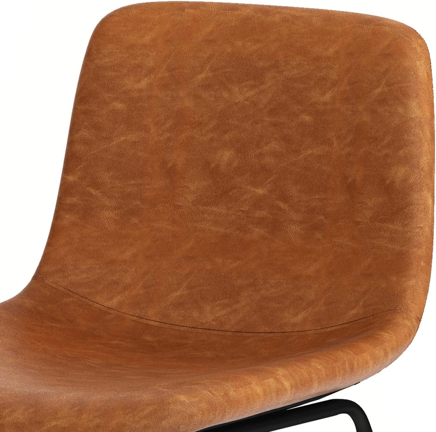 Simpli Home Jolie Upholstered Vegan Faux Leather Contemporary Counter Stool with Padded Bucket Seat and Footrest (Set of 2)