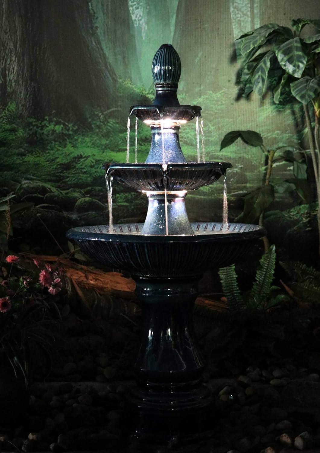 John Timberland Outdoor Floor Water Fountain with Light LED 46" High Three Tier for Yard Garden Patio Deck Home