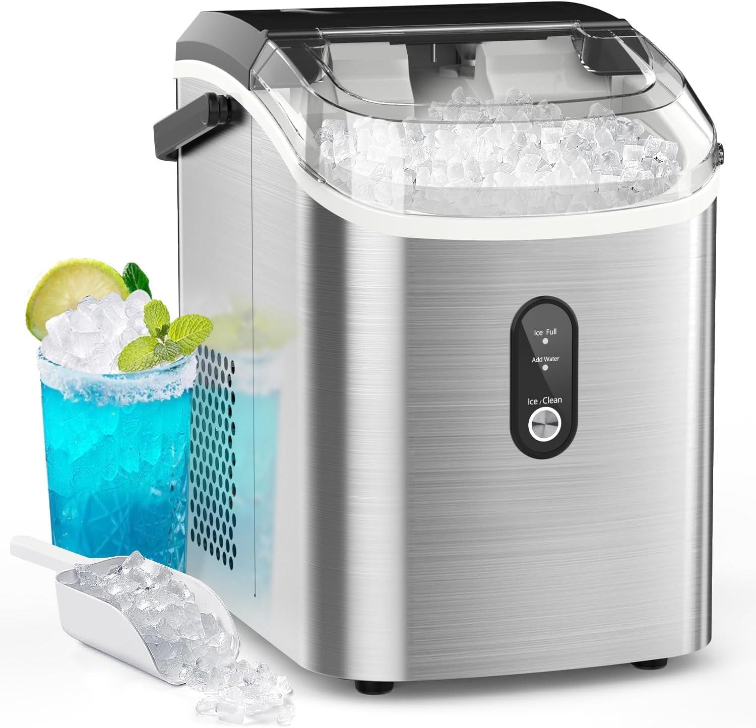 Portable Black Nugget Ice Maker with Handle and Self-Cleaning