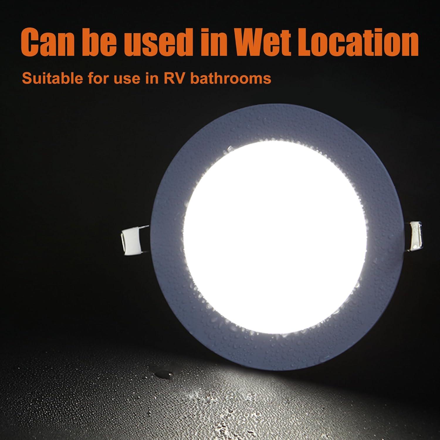 Facon 5Pcs Waterproof Dimmable 5'' 560Lumen 12V RV Bathroom Ceiling Lamp Recessed LED Lighting, Ultra-Thin Puck Light, 4000K Cool White Light, For Camper Van Truck Motorhome Boat Sailboat Roof Car