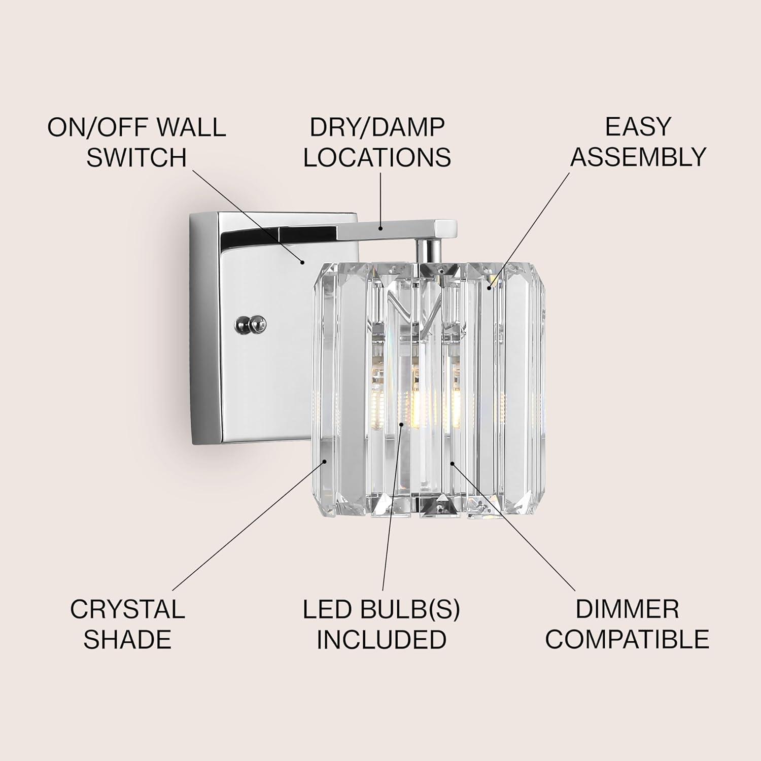 Coco Prism Vintage 4.75" 1-Light Metal/Glass Classic Glam LED Vanity Light, Chrome