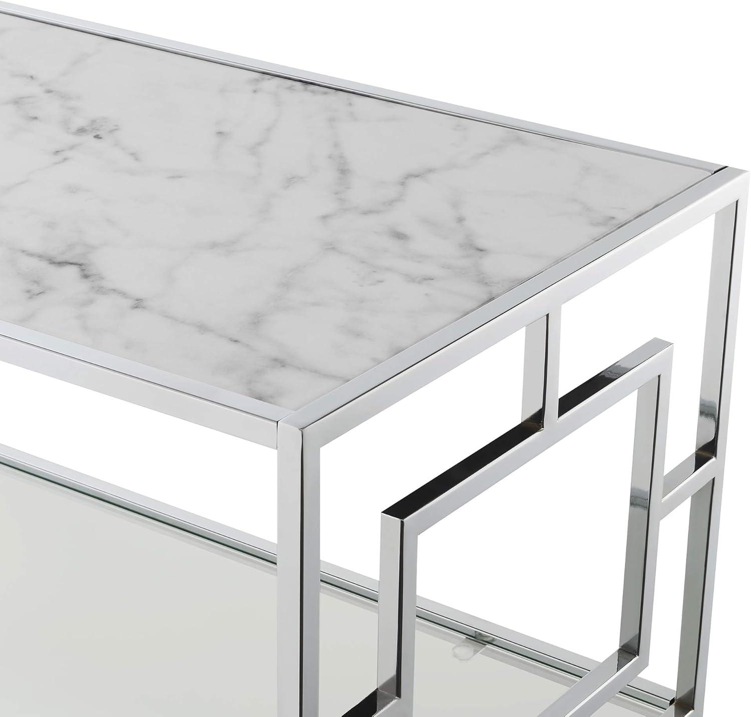 Convenience Concepts Town Square Chrome Coffee Table, Faux White Marble/Chrome Frame