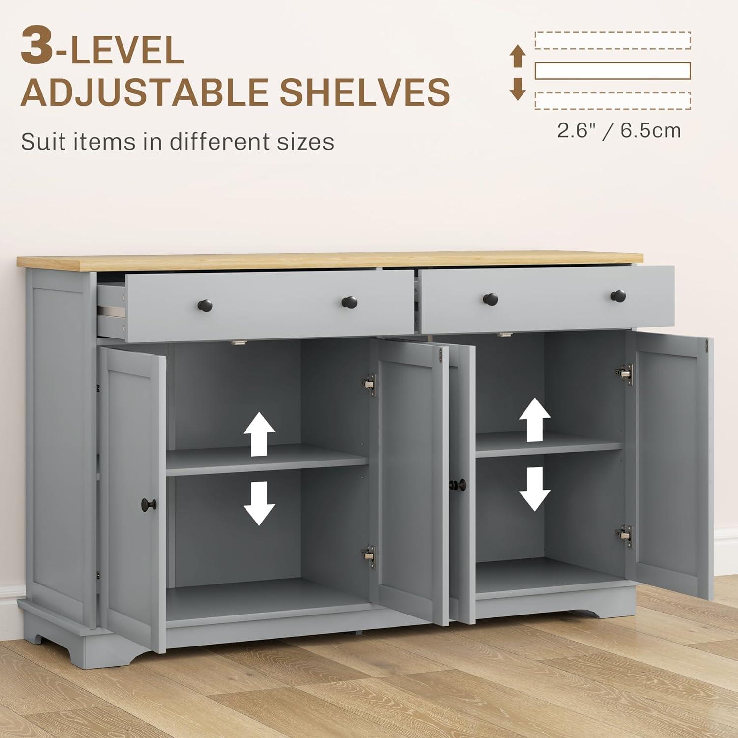 HOMCOM Sideboard Buffet Cabinet with Storage, Modern Kitchen Cabinet with 2 Doors, 2 Drawers and 2 Adjustable Shelves, Coffee Bar Cabinet, Gray