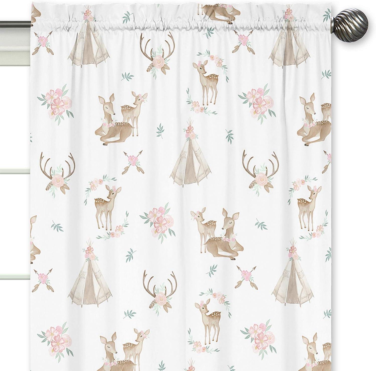 Deer Floral Semi-Sheer Rod Pocket Curtain Panels (Set of 2)