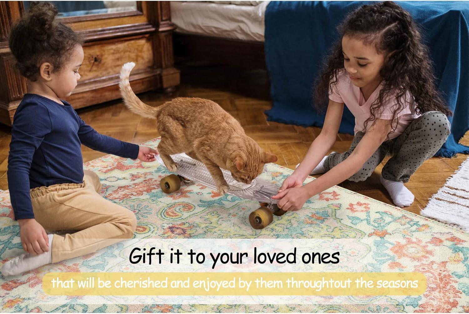 Moynesa 2'x3' Bohemian Area Rug, 2x3ft Small Boho Washable Bathroom Entryway Kitchen Rug,Floral Medallion Non Slip Pet Friendly Vintage Throw Carpet for Front Door Sink Living Room Bedroom, Orange