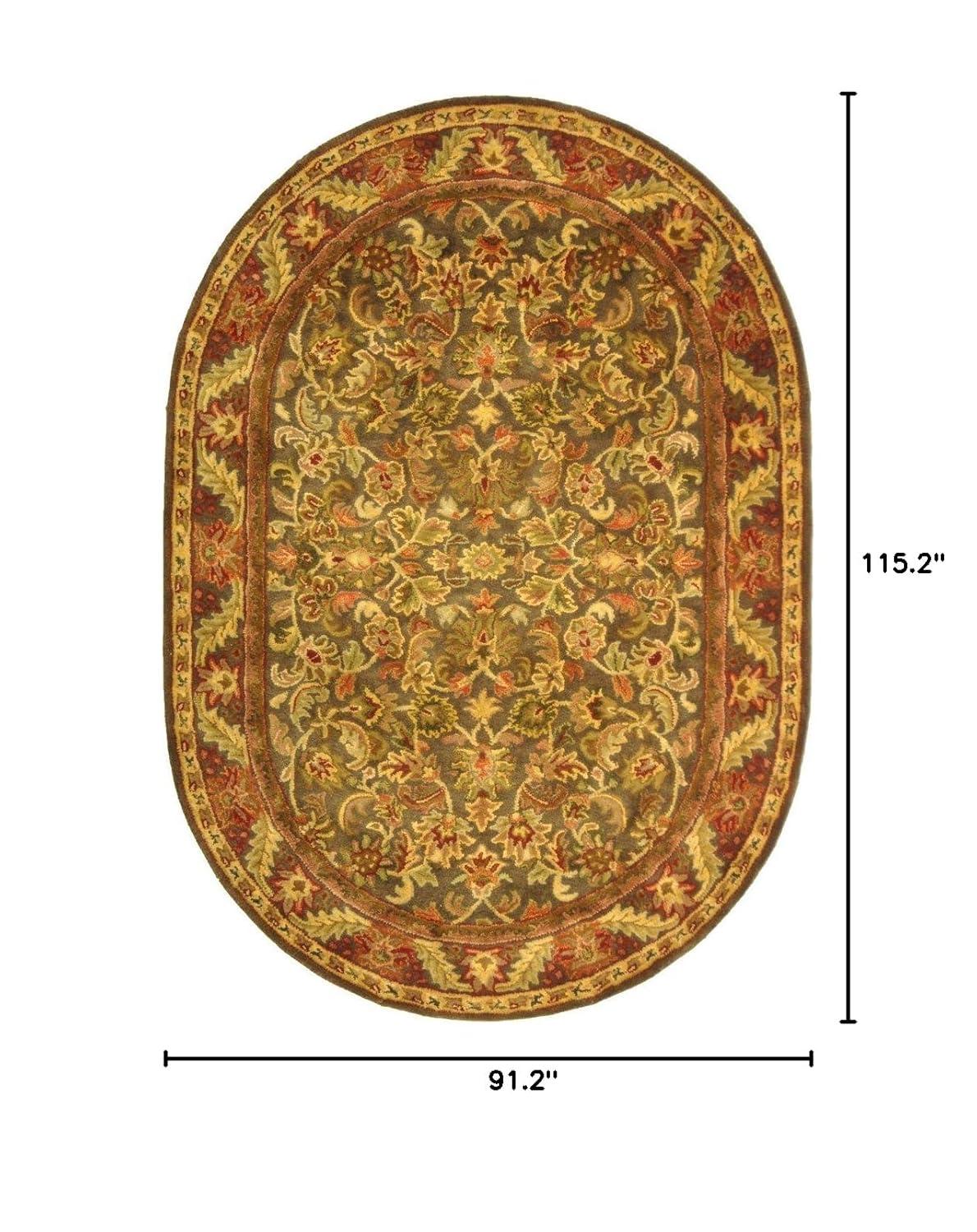 SAFAVIEH Antiquity Carmella Floral Bordered Wool Area Rug, Charcoal, 7'6" x 9'6" Oval