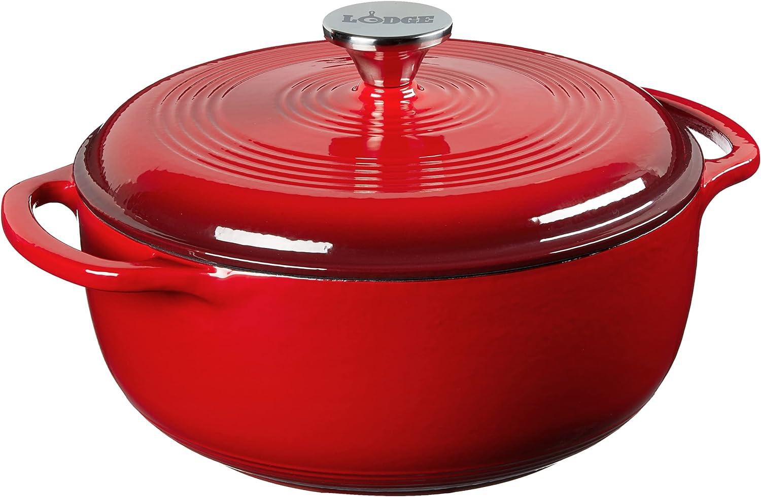 Lodge Cast Iron 4.5 Quart Enameled Dutch Oven, Red