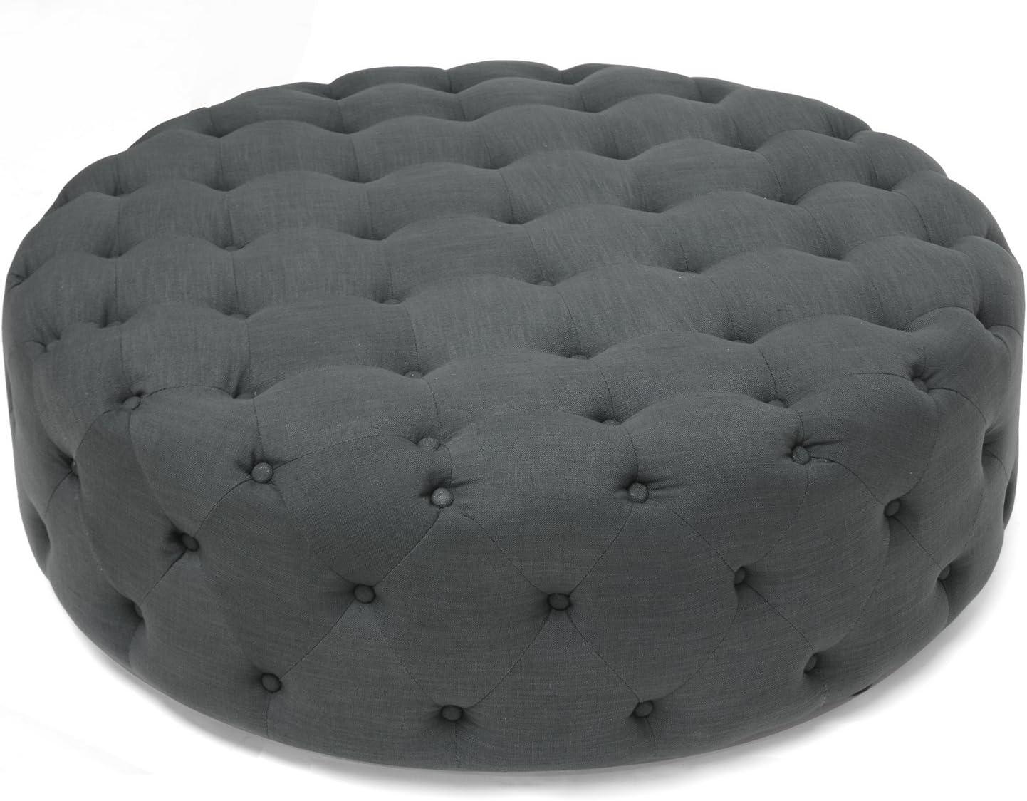 Cardiff Linen Modern Tufted Ottoman - Baxton Studio