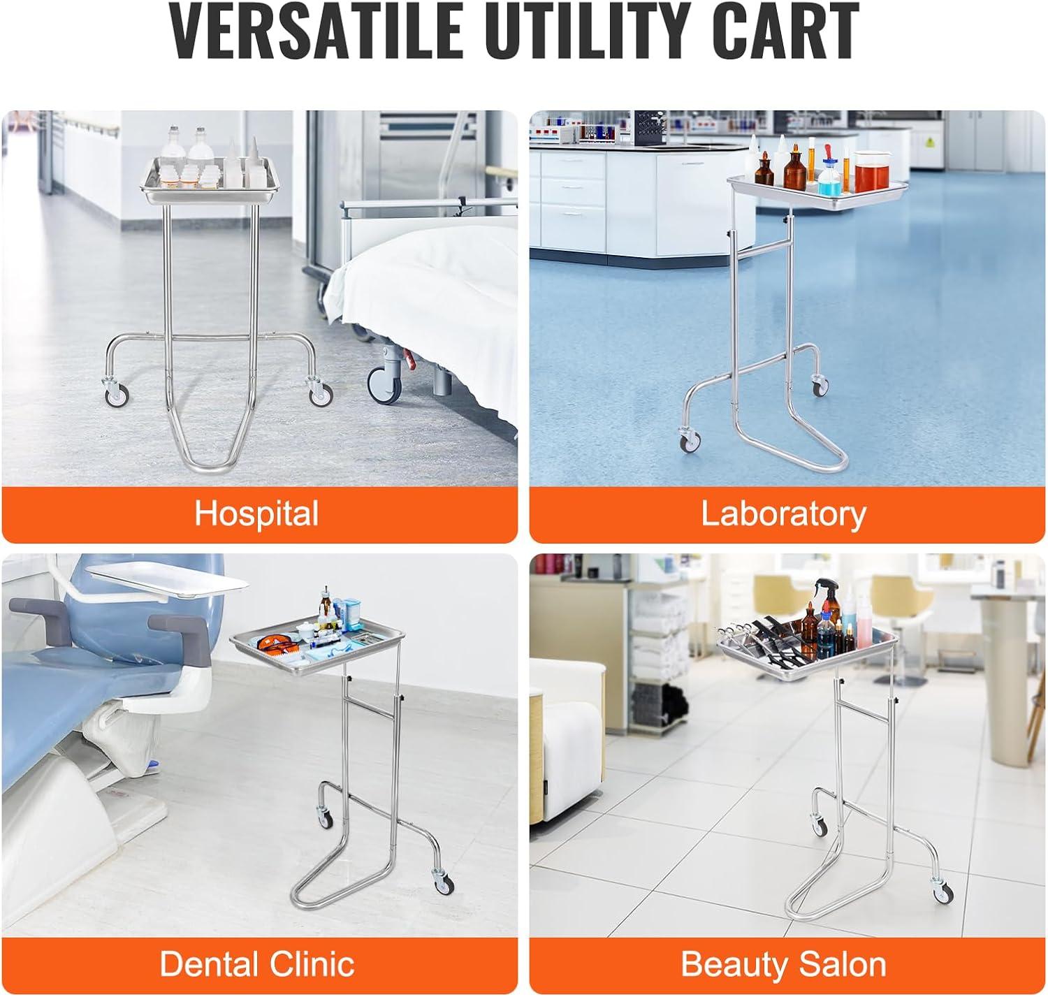 VEVOR Lab Rolling Cart, 2-Shelf Stainless Steel Rolling Cart, Lab Serving Cart with Swivel Casters, Dental Utility Cart for Clinic, Lab, Hospital, Salon, 15.16"x21.57"x34.06"