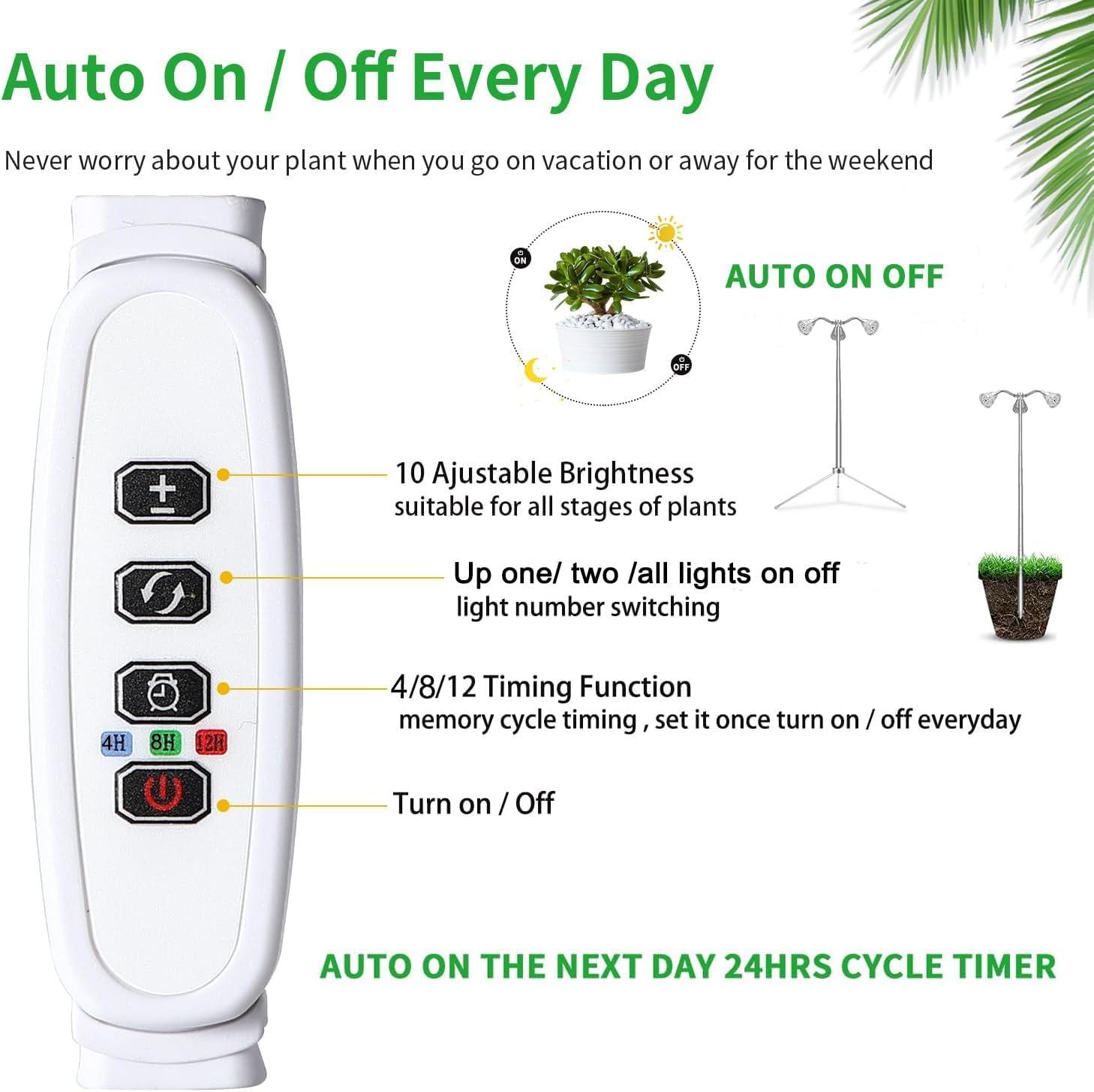 Grow Lights for Indoor Plants Full Spectrum with Detachable Tripod Stand, 10-55 Inches Height Adjustable Aluminum Alloy Indoor Plant Grow Lamp with Auto On/Off Timer Function