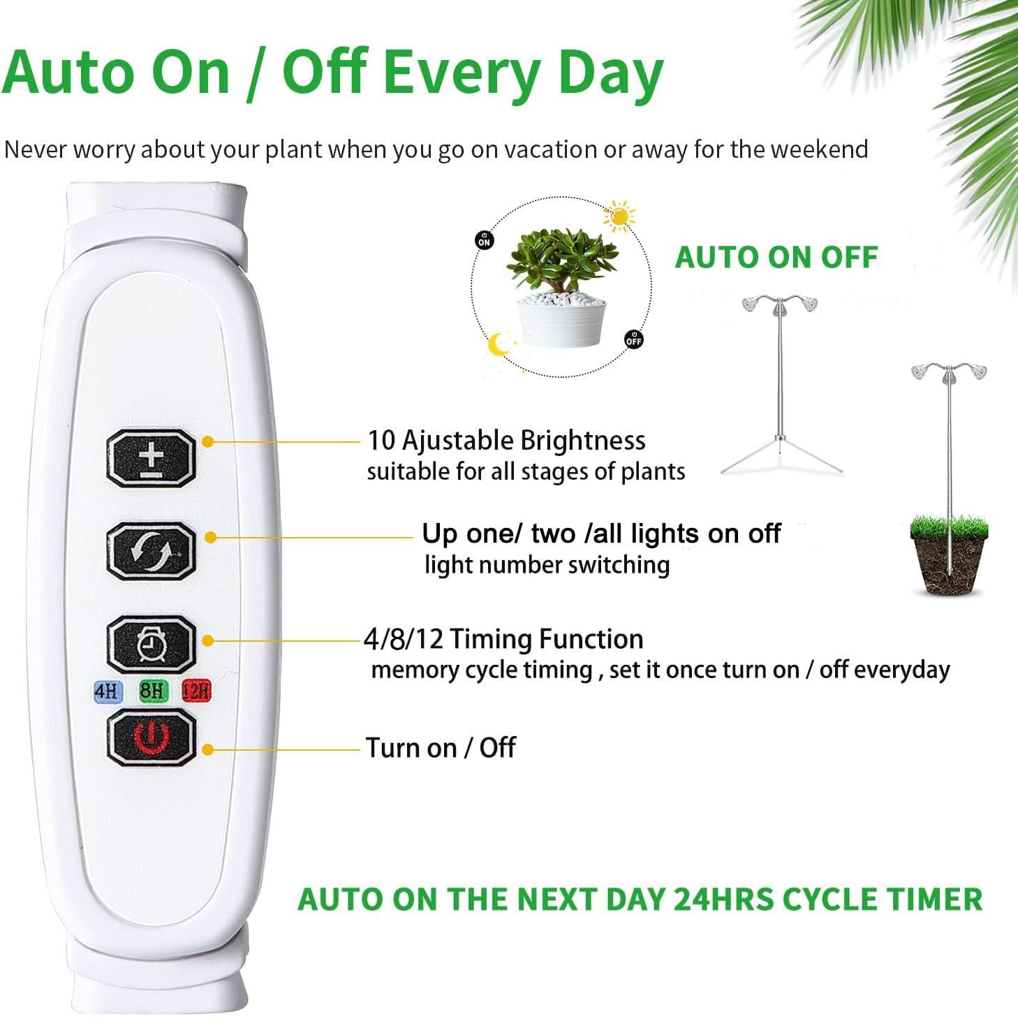 Grow Lights for Indoor Plants Full Spectrum with Detachable Tripod Stand, 10-55 Inches Height Adjustable Aluminum Alloy Indoor Plant Grow Lamp with Auto On/Off Timer Function