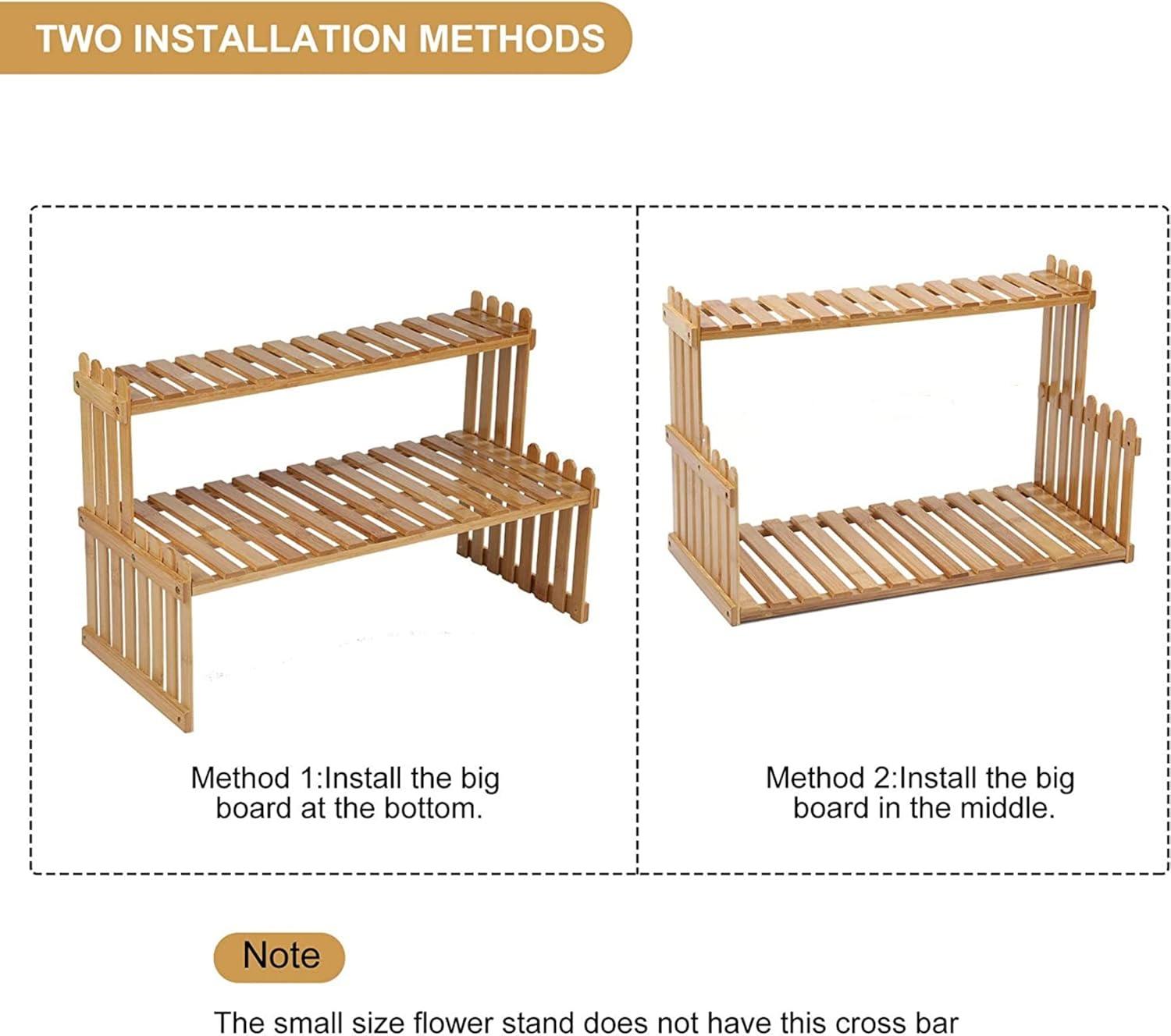 Adjustable Bamboo 2-Tier Rectangular Plant Stand Shelf