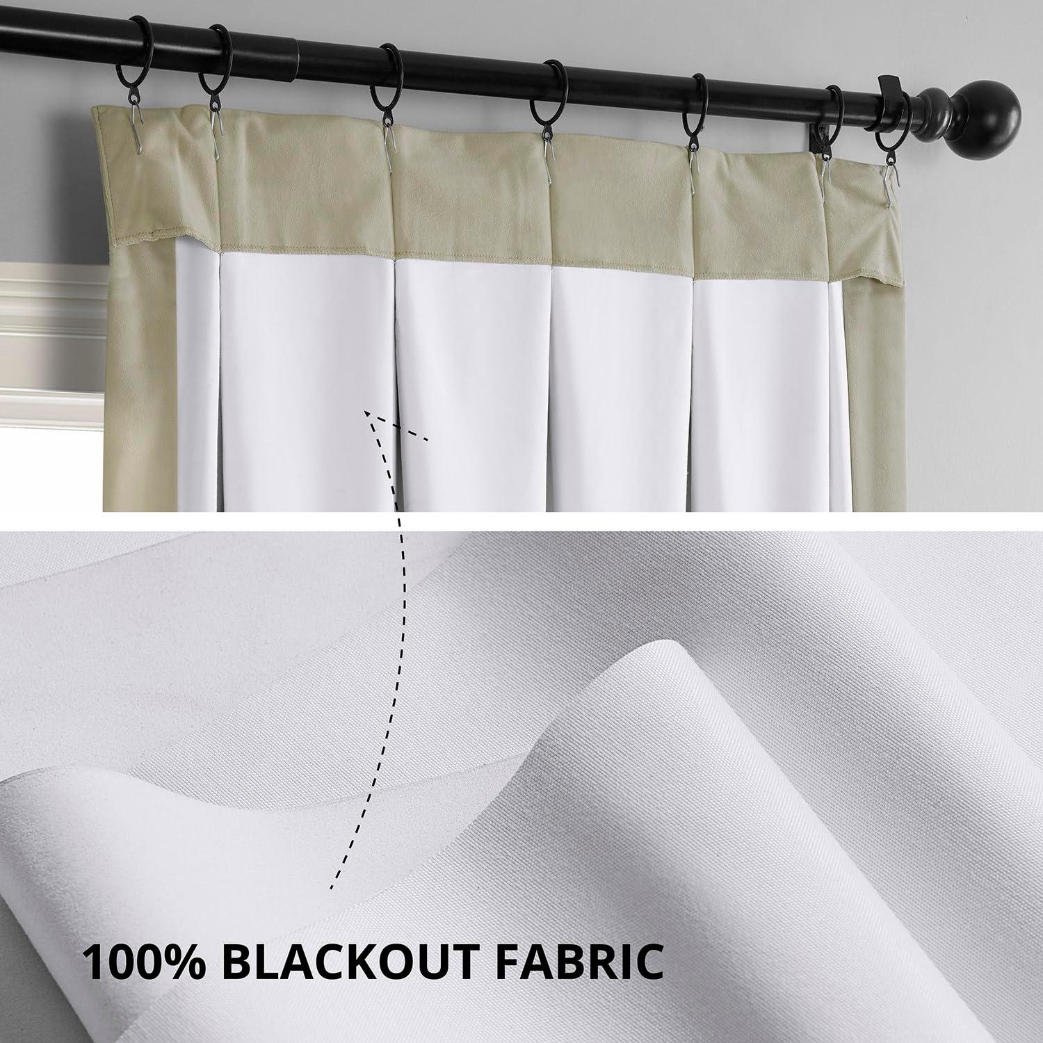 Exclusive Fabrics  Signature Pleated Blackout Velvet Curtain (1 Panel) Cool Beige 25 X 84 84 Inches