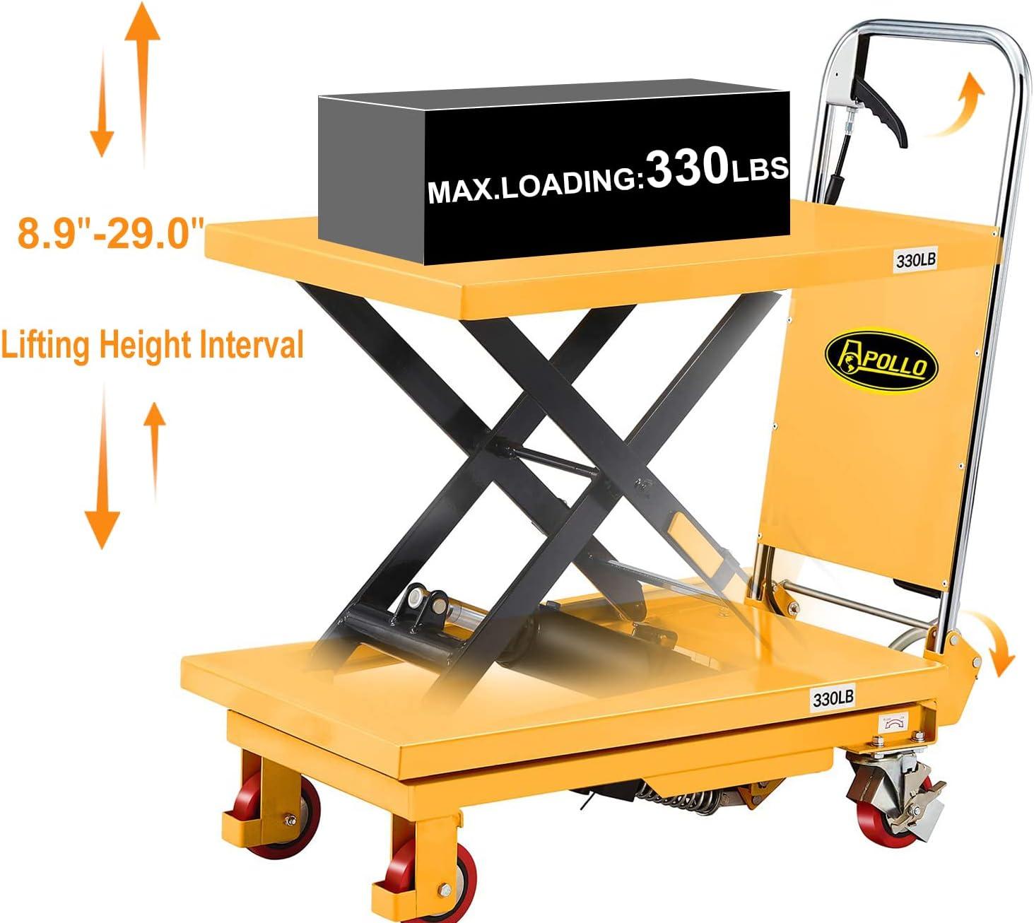 APOLLOLIFT Yellow Hydraulic Scissor Lift Table with Safety Back Guard