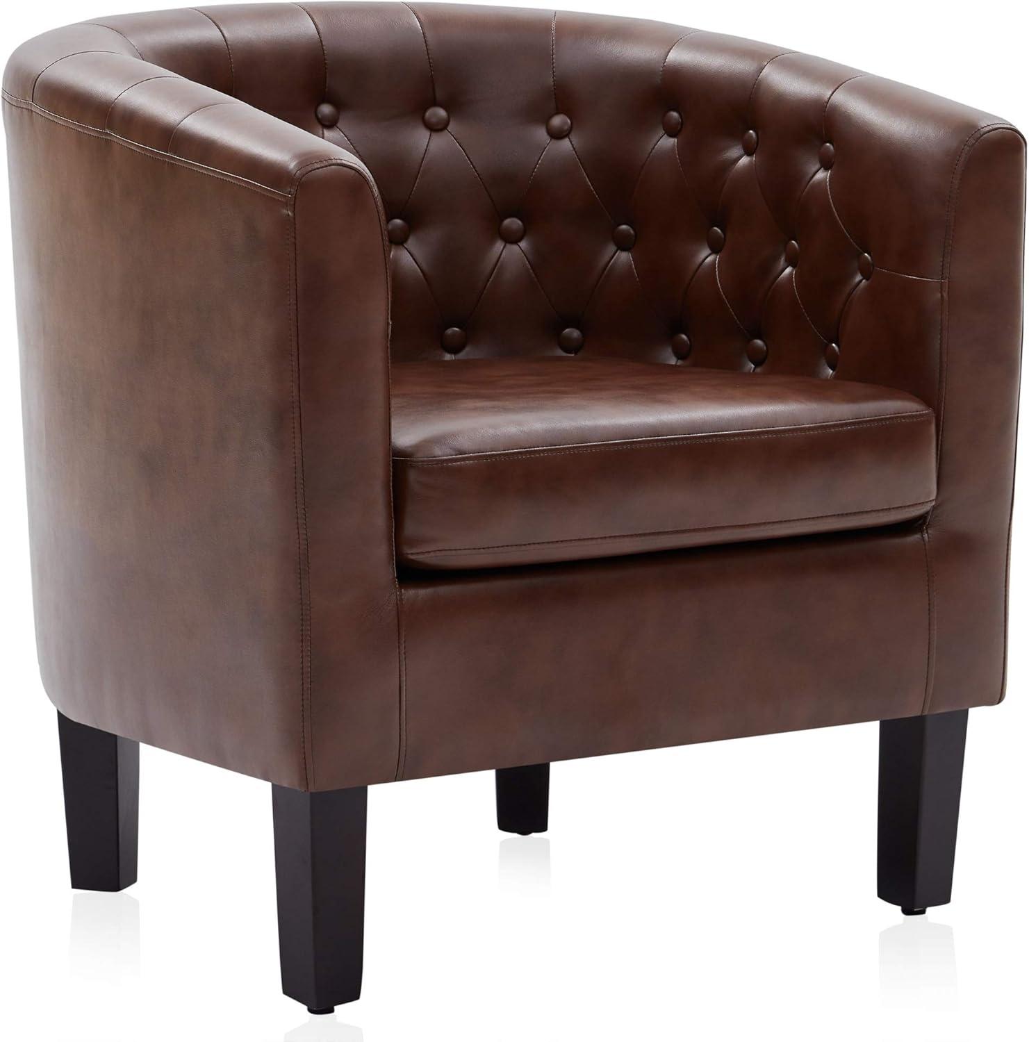 Berlinda Caramel Faux Leather Tufted Barrel Accent Chair