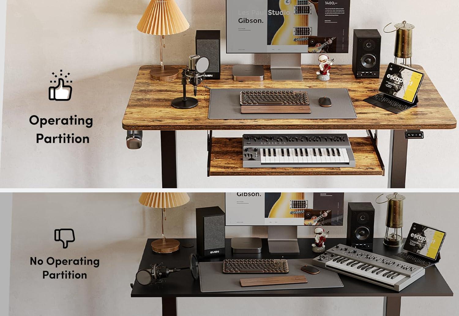 BANTI 55" x 24" Height Adjustable Electric Standing Desk with Keyboard Tray, Sit Stand up Desk with Splice Board, Black Frame/Rustic Brown Top