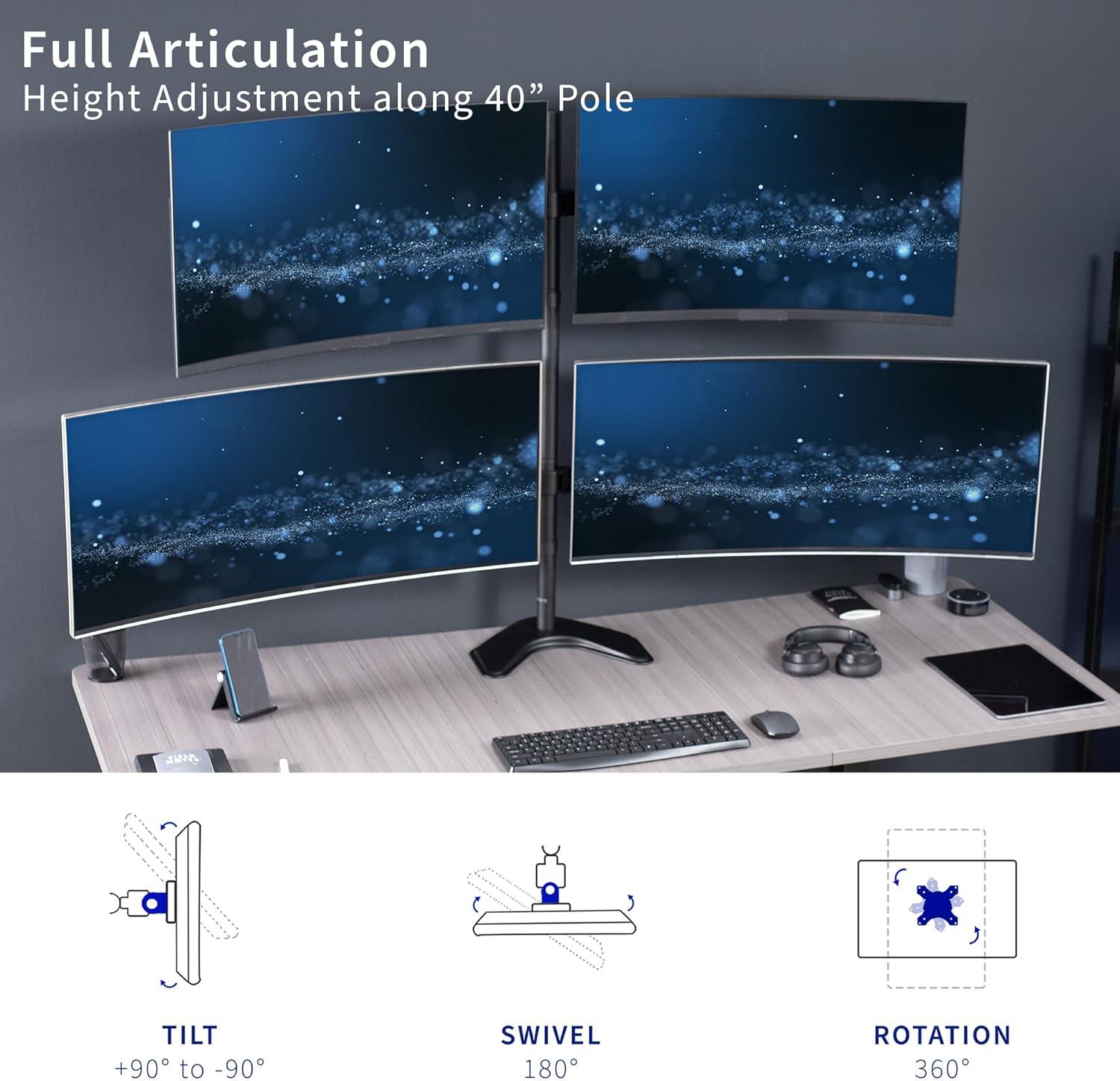 VIVO Telescoping Quad Ultra Wide 27" to 38" Monitor Freestanding Desk Stand