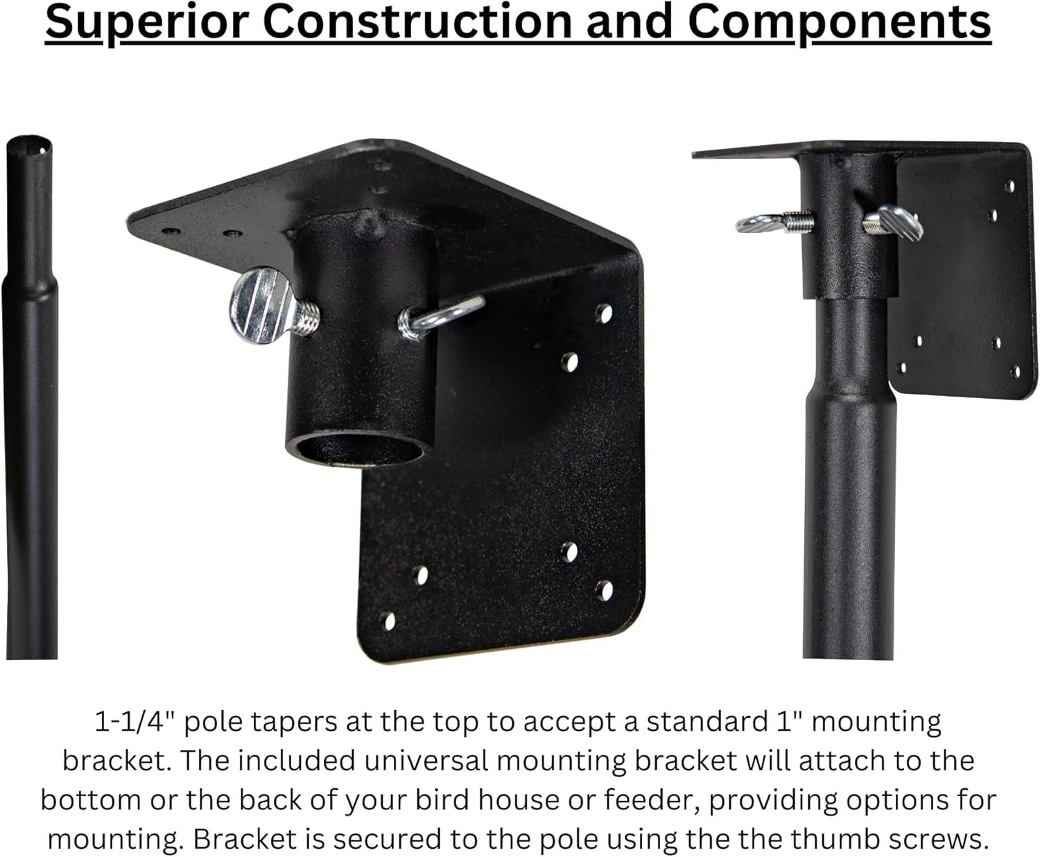 Universal Mounting Pole Kit - Great for Post-Mounted Bird Houses and Bird Feeders, Heavy Duty Pole with Threaded Connections