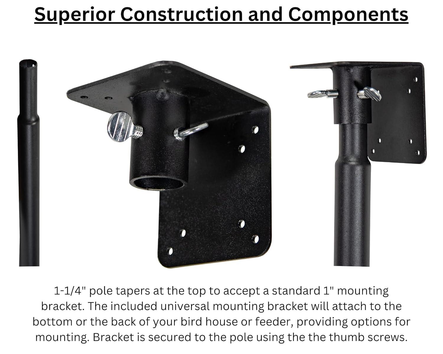 Universal Mounting Pole Kit - Great for Post-Mounted Bird Houses and Bird Feeders, Heavy Duty Pole with Threaded Connections