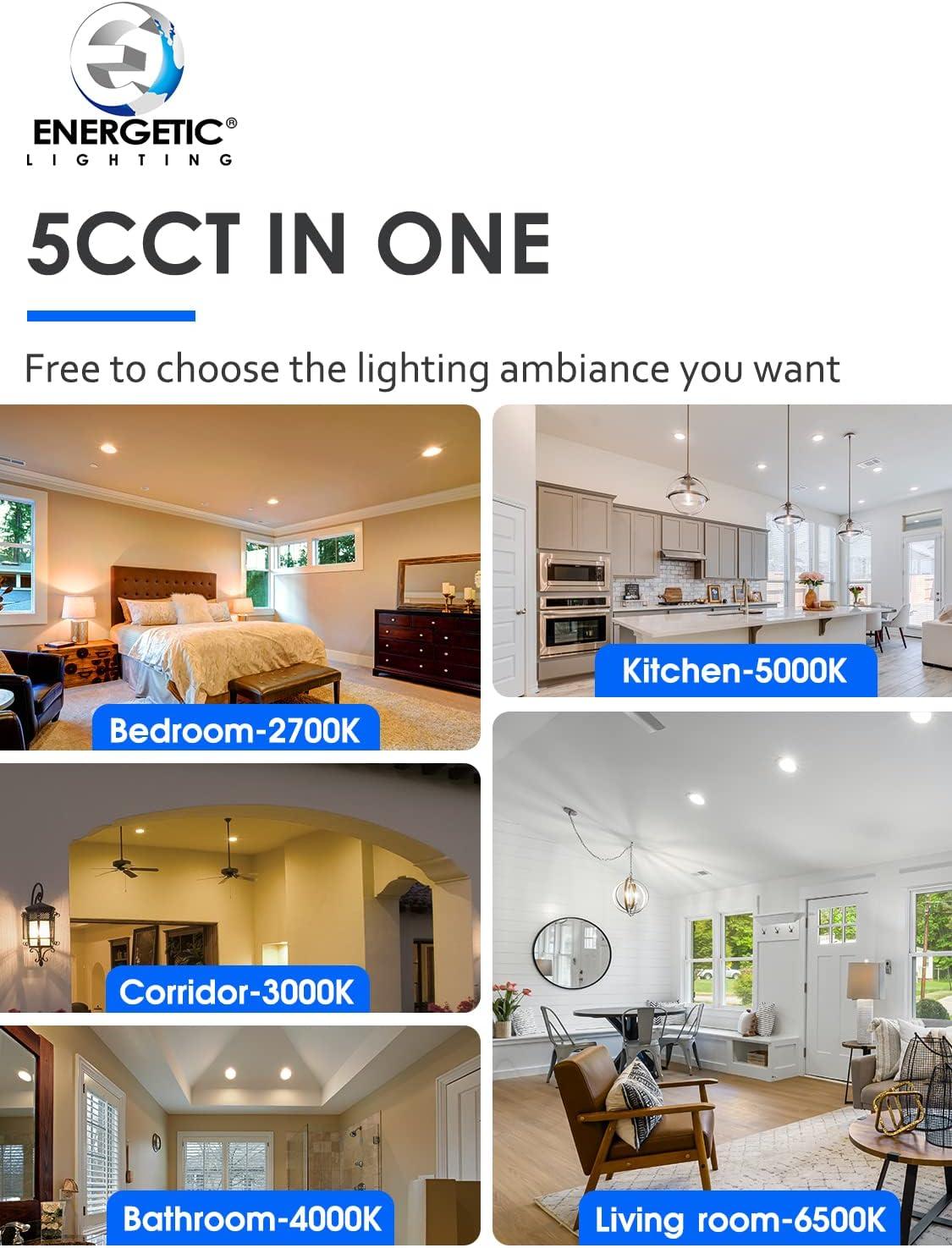 12 Pack 5/6 Inch 5CCT LED Recessed Lighting Retrofit, 2700K/3000K/4000K/5000K/6500K Selectable, Dimmable Can Lights with Baffle Trim, 12W=150W, High Brightness 1000LM, IC& Wet Rated, ETL&FCC Certified