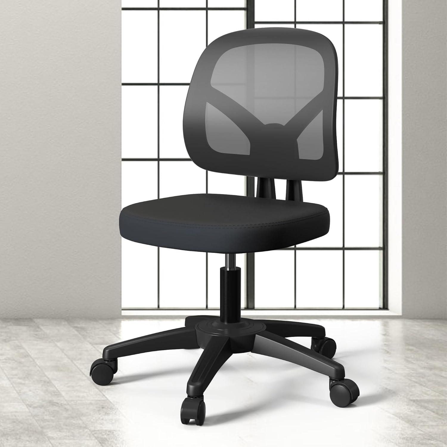 Mesh Office Chair Ergonomic Small Desk Chair No Arms Black Swivel Computer Chair with Wheels Task Chair for Small Spaces Mid Back Home Office Chair for Adults and Kids