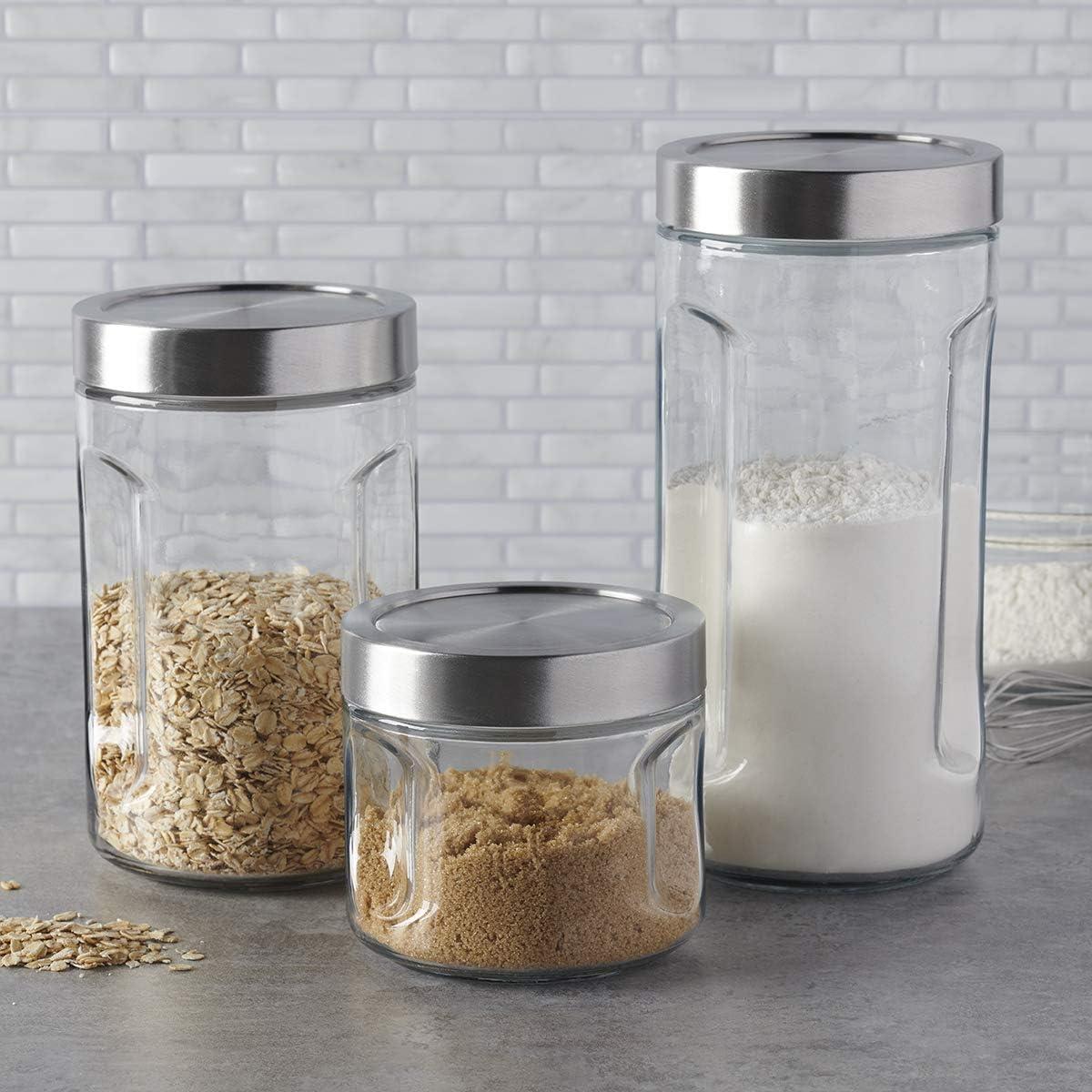 Clear Glass Stackable Jar Set with Stainless Steel Lids, 3 Piece