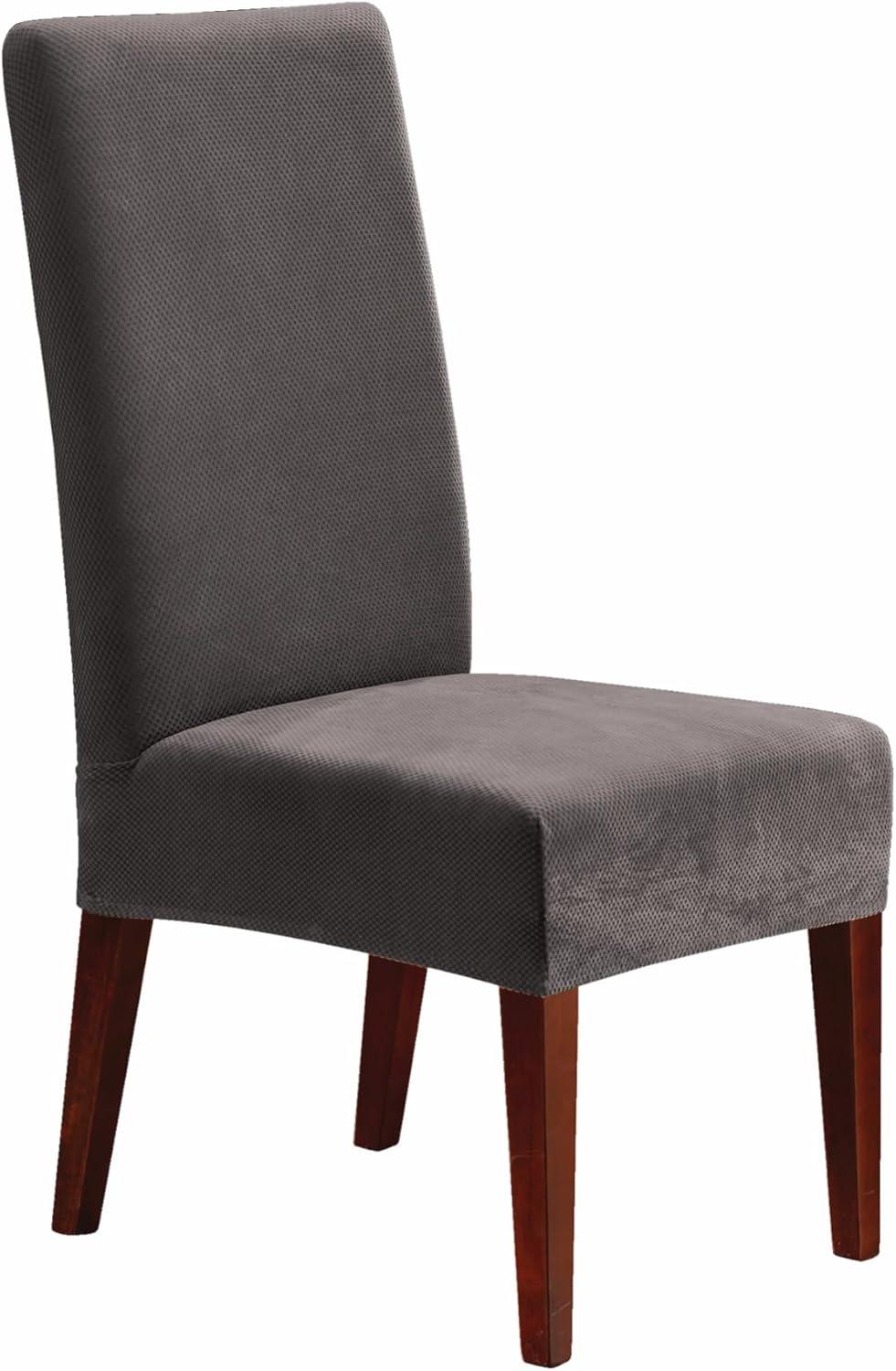 SureFit Stretch Metro One-Piece Dining Chair Slipcover with Elastic Hem Dining Chair Gray