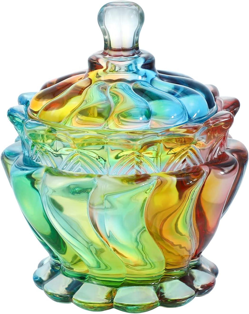 Royal Embossed Clear Glass Apothecary Jar With Lids, Candy Jar Containers Wedding Candy Buffet Jars Crystal Jewelry Box Food Jar 7oz